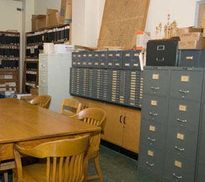 rows of file cabinets and visual aids