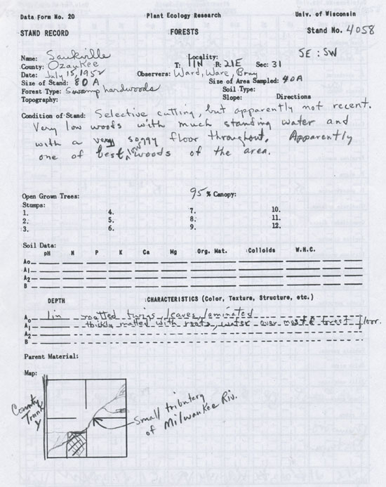 sheet of white paper showing small hand drawn maps and evironmental descriptions.